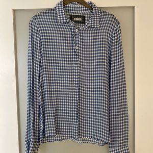 Reformation blue and white gingham button top